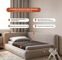 Lit Moderne en Forme de L avec Cadre Rembourré en Tissu Lin, Plateforme de Lit avec Tête de Lit Enveloppante pour Chambre à Coucher et Appartement
