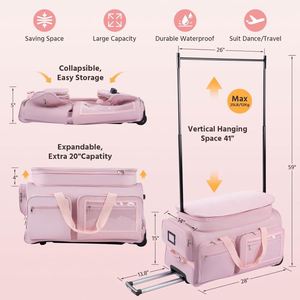 BSCI Travel <b>Duffle</b> Dance Garment <b>Bags</b> with <b>Rolling</b> Dance <b>Bags</b> and Garment Rack Waterproof Luggage Trolley - Product Image 4