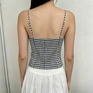 Classic Woven Plaid Lace Trim V-neck Elegant Women's <b>Spaghetti</b> <b>Strap</b> Eco-Friendly Cami Top for Going Out - Product Image 6