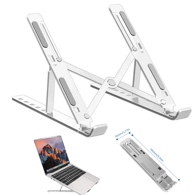 Suporte de mesa portátil dobrável, ergonômico ajustável de alumínio para laptop resfriamento