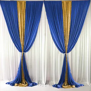 Factory Supply Soft Feeling Ice Silk And Gold Sequin Layered Backdrop Curtain Wedding Hall Decoration Decor Backdrop Cur