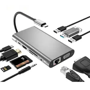 10合1 Type-C扩展坞usb C网络接口VGA HD集线器3 0扩展坞小巧轻便