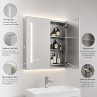 Kabinet Cermin LED Stainless Steel Modern untuk Dinding, Kabinet Penyimpanan Kamar Mandi dengan Layar Pintar untuk Hotel dan Rumah