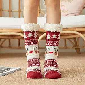 Nieuwe Winter Gebreide Vrouwen Dikke Sherpa Fleece Gevoerde Thermisch Fuzzy Kerst Pluizige Slipper Sokken Vloer Sokken Met Anti Slip