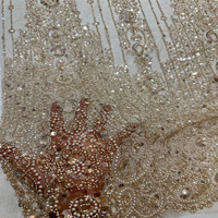 Broderie de perles et de sequins sur base en maille, style européen et américain, broderie pour robe de mariée, peut être teinte