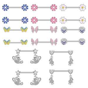 Set 5 14G Plata Médico Acero Corazón-Oso Ursa Zircon Pezón <span class=keywords><strong>Piercing</strong></span> Pecho Anillo Joyería para Mujeres Niñas para Bodas - Product Image 4