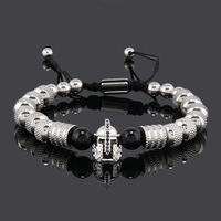 2024 plaqué or hommes Bracelets en acier inoxydable bijoux de luxe CZ chevalier casque breloque perlé réglable Bracelet Bracelet hommes