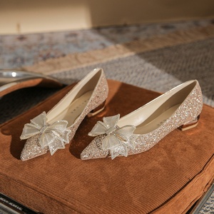Chaussures de mariée haut de gamme et ballerines quatre saisons pour femme, avec cristaux et sequins dorés, imperméables et légères - Product Image 2