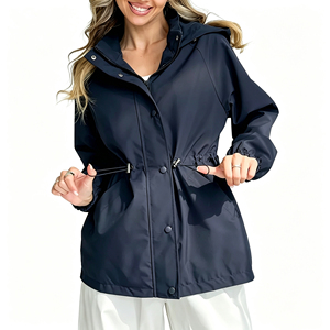 <strong>Women</strong> Casual Solid Hooded Drawstring Waist Waterproof Windbreaker Jacket Outdoor Loose Long Sleeve <strong>Lightweight</strong> <strong>Coat</strong> - Product Image 4