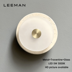 Lámpara de Pared <span class=keywords><strong>LED</strong></span> Decorativa de Vidrio y Travertino, Diseño Moderno, Luz Cálida de 3000K, Redonda, para Dormitorio, Sala de Estar, <span class=keywords><strong>Baño</strong></span> - Product Image 1