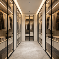 Armoire en bois moderne de luxe avec portes en verre, éclairage LED, écologique, montage facile, design durable pour meubles de chambre