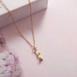 Collier pendentif tendance en acier inoxydable plaqué or avec moulage bambou et zircon serti clos pour bijoux de mode féminins en gros - Product Image 2