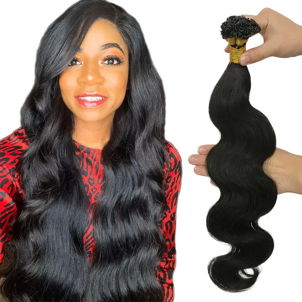 Body Wave U-Tip Hair Extensions, Indiase Maagdelijke Human Hair Extensions Verpakking Aangepast Logo Gratis