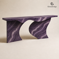 Table console contemporaine sur mesure en marbre de jade violet, modèle Wave Gate, pour projets hôteliers, villas et salons.