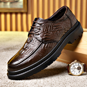 Chaussures habillées en cuir pour hommes, style Oxford, bout rond, imprimé crocodile, pour mariage printanier, semelle en caoutchouc antidérapante, doublure en cuir véritable - Product Image 1