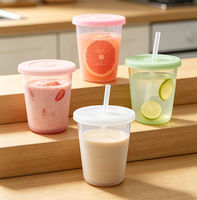 Tasse en silicone réutilisable de qualité alimentaire avec couvercle et paille, Mug transparent de qualité supérieure pour thé, café, lait, jus, yaourt