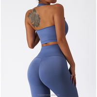 Ensemble de soutien-gorge de yoga personnalisé 3 pièces pour femme, respirant, pour l'entraînement, leggings de sport sans couture côtelés, vêtements de sport pour la salle de sport, survêtement pour femme