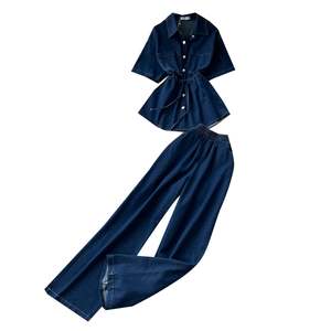 Ensembles Y2K pour femmes d'été, haut à col polo et pantalon en jean à taille élastique, vêtements en gros - Product Image 5