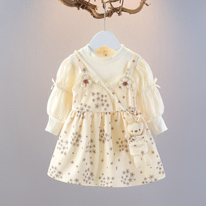Abbigliamento per Bambine, <span class=keywords><strong>Vestito</strong></span> Primaverile e Autunnale 2025, Gonna Floreale Finta a 2 Pezzi con Coniglietto - Product Image 5