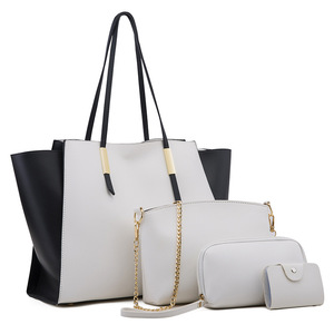 Conjunto de bolsos de mano de piel sintética 4 en 1 para mujer, bolso grande con bloques de color, bolso cruzado, tarjetero y monedero. - Product Image 5