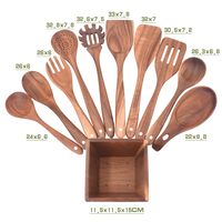 Ensemble de 11 ustensiles de cuisine antiadhésifs en bois d'acacia, cuillères, spatules, ustensiles de cuisine