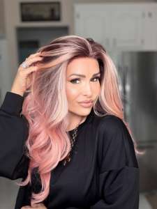 Pelucas de Fibra Sintética de Alta Calidad al por Mayor, Color Rosa Melocotón, Resistentes al Calor, con Frente de Encaje y Línea de Cabello Pre-Desplumada - Product Image 3