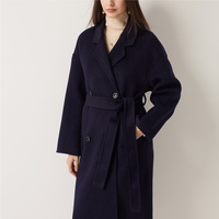 Manteau long noir de luxe en laine 100 % pour femme, avec ceinture, à manches longues, vente en gros
