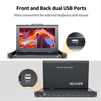 KVM Konsol Rak 1U Arvitek Monitor LCD 15.6 inci 8-Port untuk Kabel Keyboard Touchpad Cocok untuk Kedalaman Rak 23.6-31.5 inci Full HD