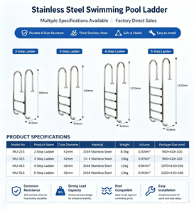 Échelle de <span class=keywords><strong>piscine</strong></span> en acier inoxydable 316 résistante à la corrosion et antidérapante pour <span class=keywords><strong>piscine</strong></span>, profondeur maximale 1,5 m, hauteur 1,3-2 m - Product Image 6