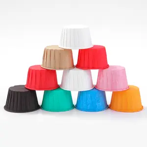 Borda redonda 50 peças para assar cupcake, revestimento à prova d' água alimentício graxa muffin copos de papel descartável transportador de cupcake