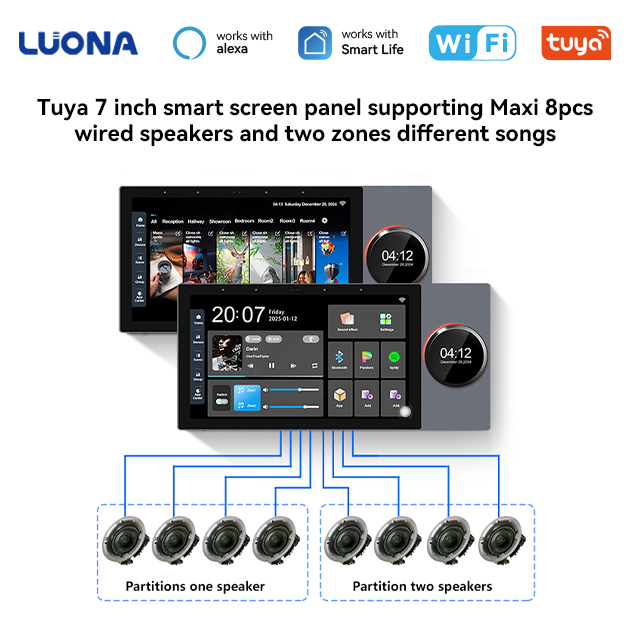 Tuya Smart Home Control Panel 7 Inch Touch Screen Zigbee Gateway 8 Wired Speakers Multi-functional Home Automation System