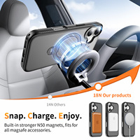 Coque de téléphone portable pour 17 Pro Max, design animal, noire, avec support magnétique rotatif à 360°, finition givrée.
