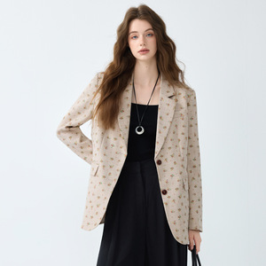 Women's Gray Floral Print Blazer Polyester Worsted Fabric Spring Autumn Style - Product Image 2