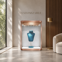 Vitrine de présentation de bijoux en verre trempé doré de luxe avec éclairage LED, dimensions personnalisables pour magasin