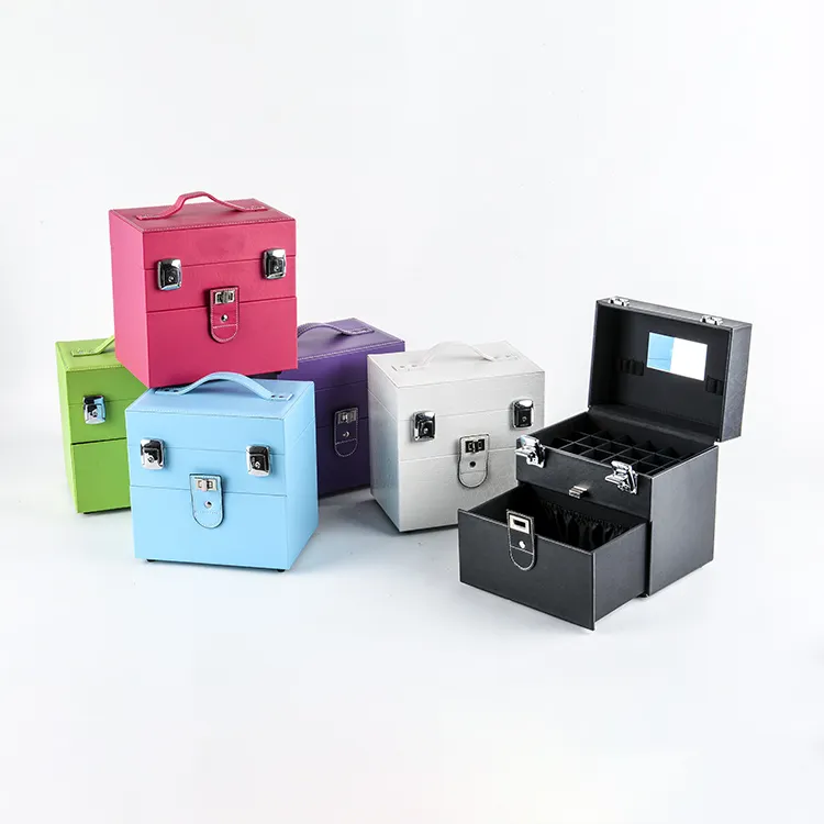 Glary estojo de couro portátil para armazenamento de unhas, com gaveta, caixa de ferramentas personalizada para manicure e unhas, organizador multifuncional