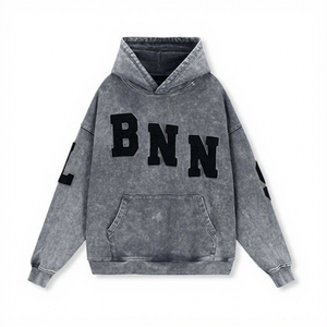 Sudadera con Capucha Estilo Urbano Vintage, de Algodón Grueso y Transpirable, con Estampado 3D, Lavado Ácido, Logotipo Personalizado, Bordado Chenille Desgastado para Hombre - Product Image 4