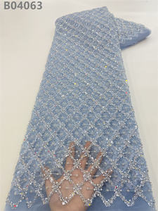 Tela de Encaje de Tul Brillante de Lujo a Buen Precio, con Cuentas Bordadas y Perlas Blancas, para Vestidos de Novia - Product Image 6