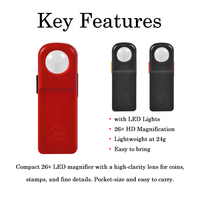 GUANYIDA Compact LED Pocket Handheld Magnifier with Acrylic 10mm Lens for Fine Detail Viewing & Collectibles