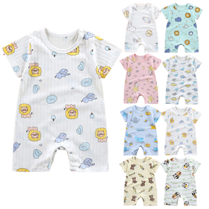 <span class=keywords><strong>2023</strong></span> bébé barboteuse tricoté solide été décontracté exportation 0-2 ans en gros infantile combinaison 100% coton à manches courtes - Product Image 1