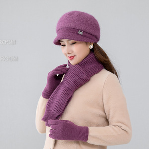 Bonnet d'hiver en tricot <span class=keywords><strong>pour</strong></span> femmes, 6 couleurs, bonnet + écharpe longue + <span class=keywords><strong>gants</strong></span> à écran tactile, ensemble de bonnets de crâne, écharpes de cou, prêt à être expédié - Product Image 2