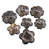 Boutons perlés en coquille de noix de coco naturelle vintage, écologiques, avec revêtement, 2 trous, pour la fabrication de bijoux DIY, pendentif en forme de cœur, de champignon, d'étoile