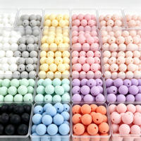 S1026 50 piezas/bolsa Cuentas de silicona redondas de 15 mm de grado alimenticio, populares, para mordedores DIY, soporte de chupete y cadena de chupete