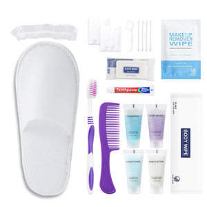 Kit d'articles de toilette jetables bon marché pour hôtel, ensemble d'hygiène personnalisé pour chambre d'hôtes avec pochette en plastique souple CPE - Product Image 1