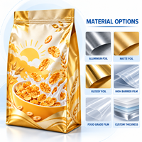 Sachets personnalisés en aluminium pour céréales, scellés sur huit côtés, avec marquage à chaud, pour la vente au détail et en gros