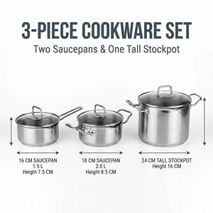 Ensemble de casseroles en acier inoxydable poli miroir de qualité supérieure, 3 pièces, comprenant une marmite à soupe, une casserole à lait, une cocotte vapeur, ustensiles de cuisine pour la maison - Product Image 4