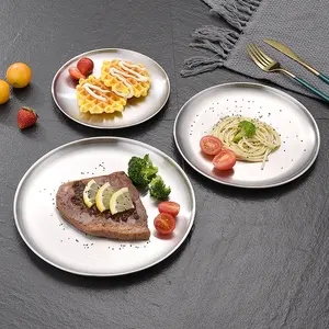 Vaisselle en acier inoxydable de style coréen assiette de barbecue plateau à café assiette ronde en acier inoxydable assiette à dîner