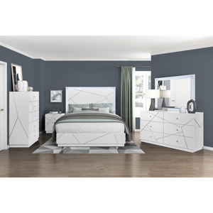 Comodino bianco a 2 cassetti dal design geometrico, mobile da camera da letto, 1 pezzo - Product Image 5