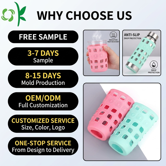 OKSILICONE Silicone Bottle Cover Heat Resistant Anti-slip Various Colors Drink Bottle Silicone Sleeve for Bottle