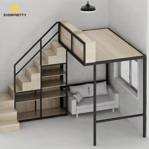 <span class=keywords><strong>Lit</strong></span> <span class=keywords><strong>mezzanine</strong></span> moderne en métal noir <span class=keywords><strong>avec</strong></span> canapé, étagères multifonctionnelles <span class=keywords><strong>et</strong></span> escalier intégré pour hôtel, appartement ou dortoir - Product Image 1