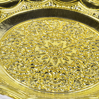 Plateau à fruits en verre décoratif rond de 40 cm, plaqué or, gaufré, pour la décoration de table de banquet à domicile, vente en gros